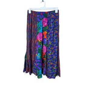 Vintage CAROLE LITTLE Petites Patchwork Floral Striped‎ Maxi Skirt Size 12